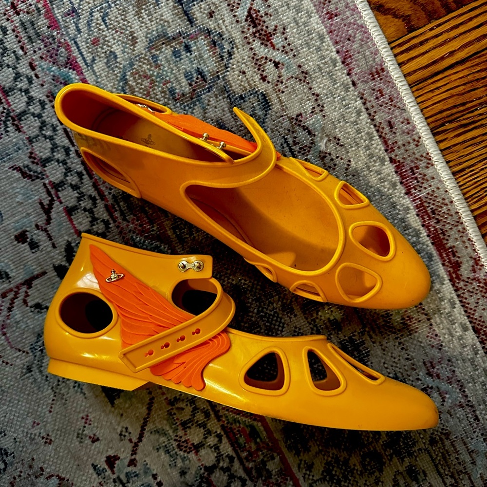Vivienne Westwood x Melissa orange wings jelly flats